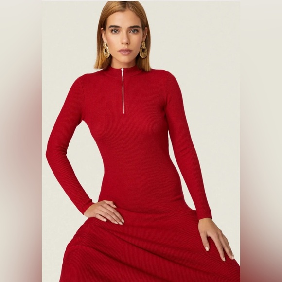 Jason Wu Red Quarter Zip Long Sleeve Dress - Picture 4 of 11